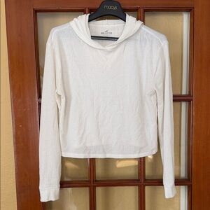 Hollister White Waffle-Knit Hooded Long Sleeve Top